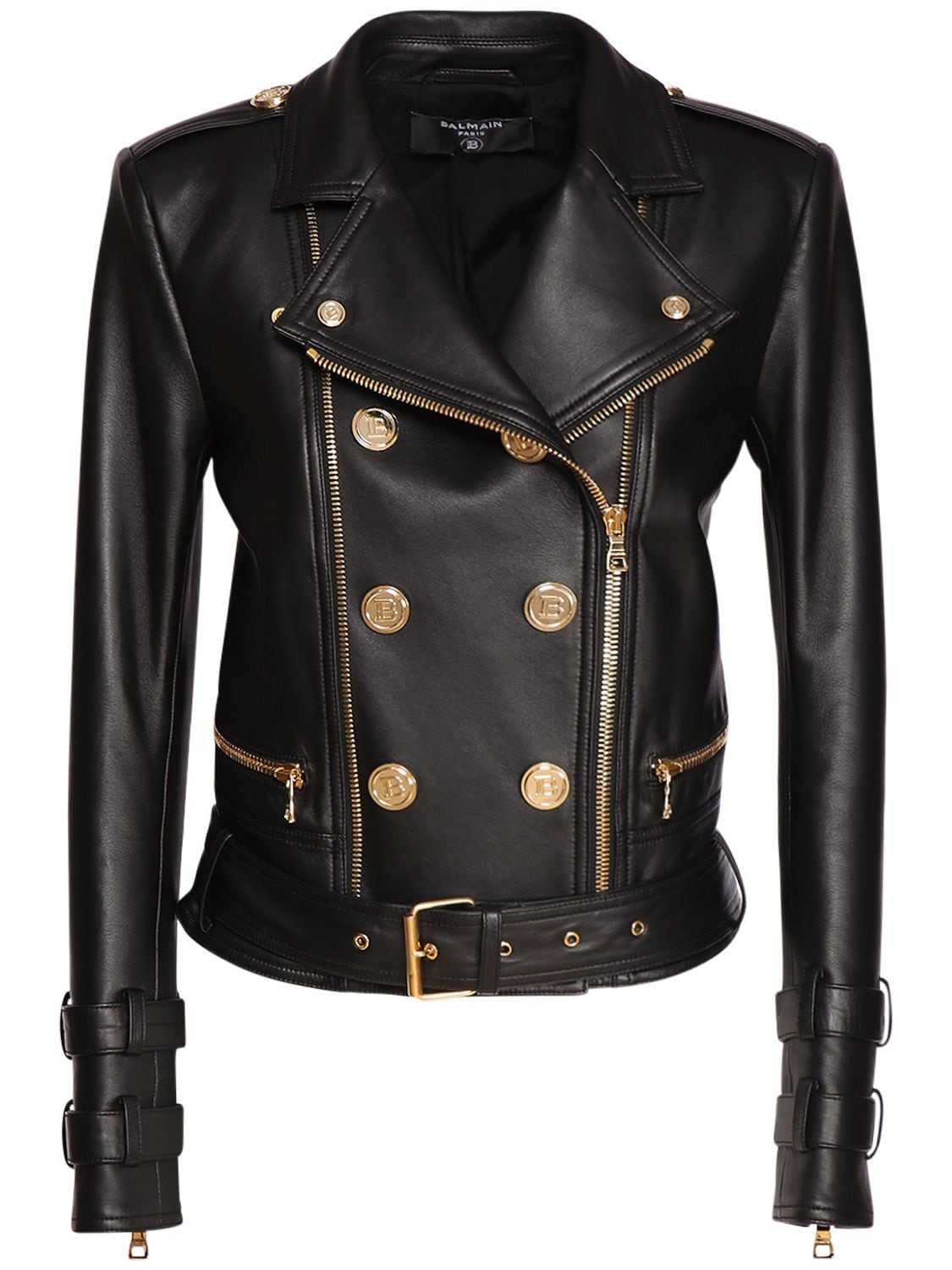 Balmain Women's Double-breasted Leather Biker Jacket In Black | ModeSens