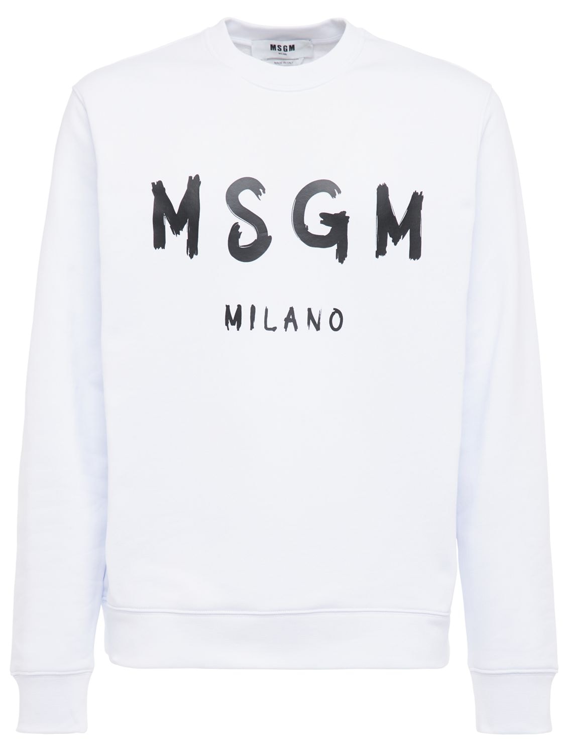 Shop Msgm Logo Print Brushed Cotton Sweatshirt In White