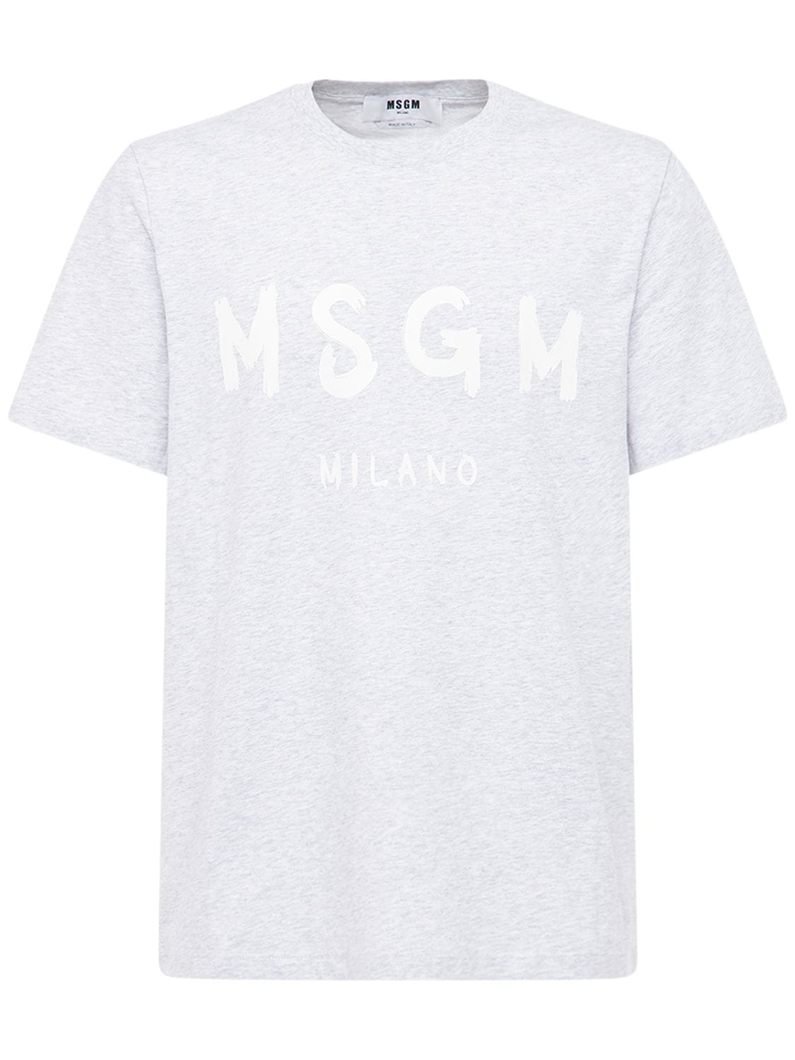 Msgm Vinyl Logo Print Cotton Jersey T-shirt In Grey,white