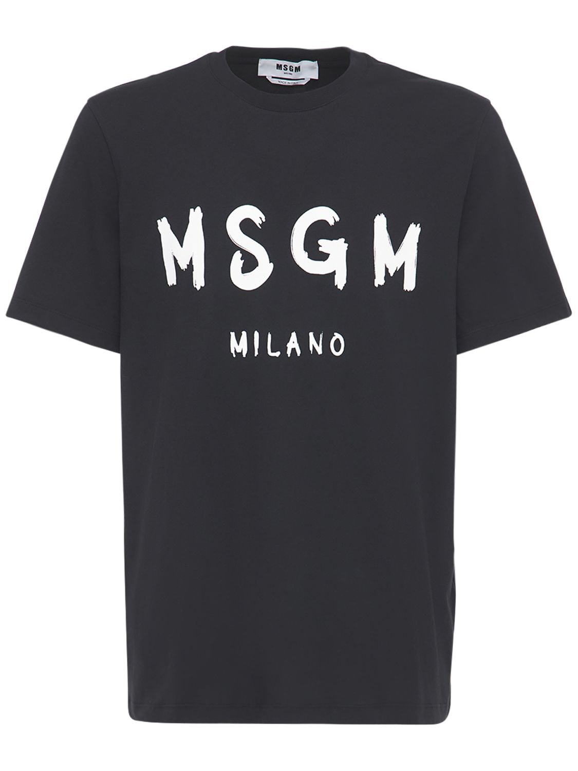 Msgm Logo Print Cotton Jersey T-shirt In Black,white
