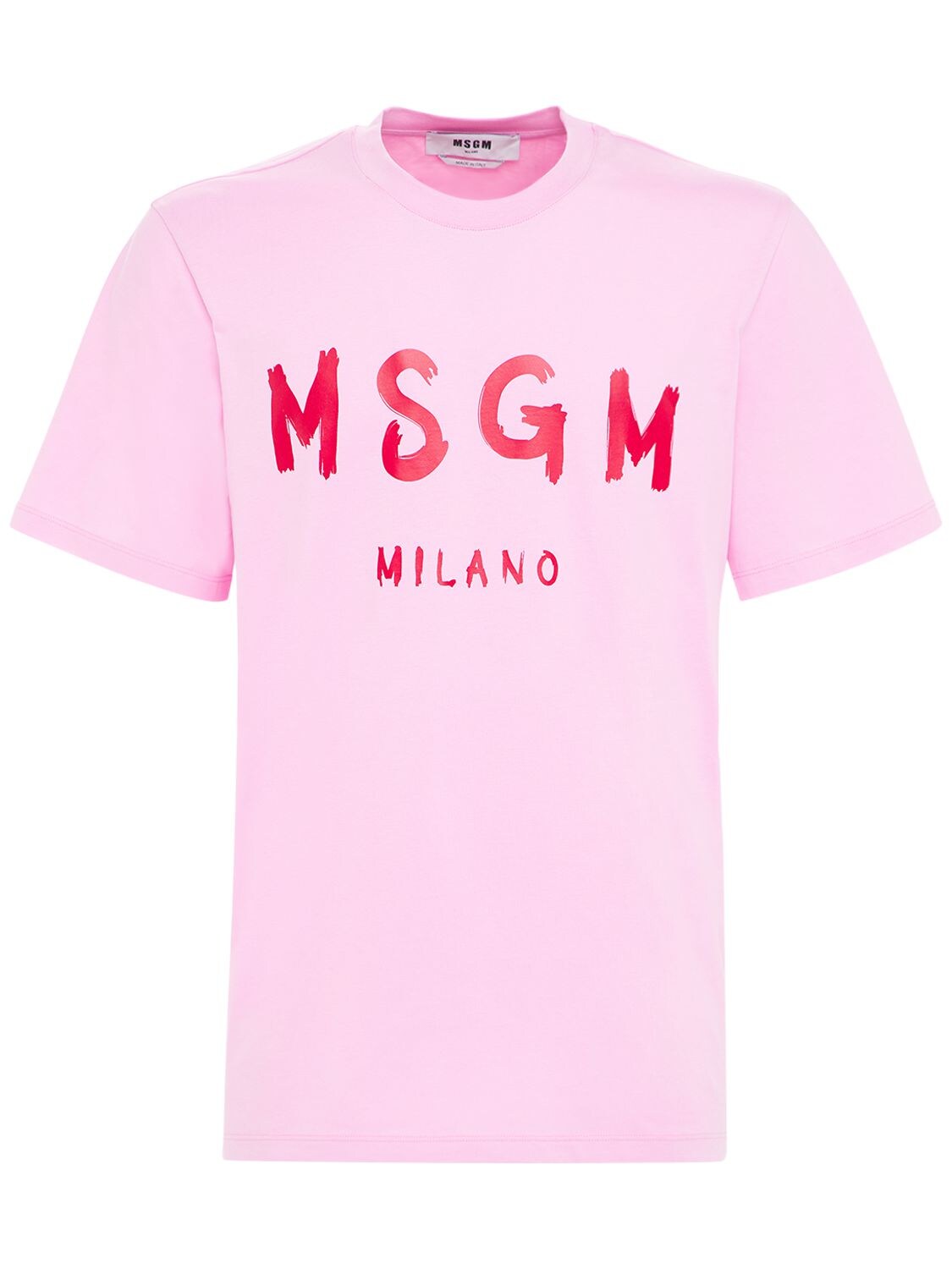 Msgm Logo Print Cotton Jersey T-shirt In Pink,red