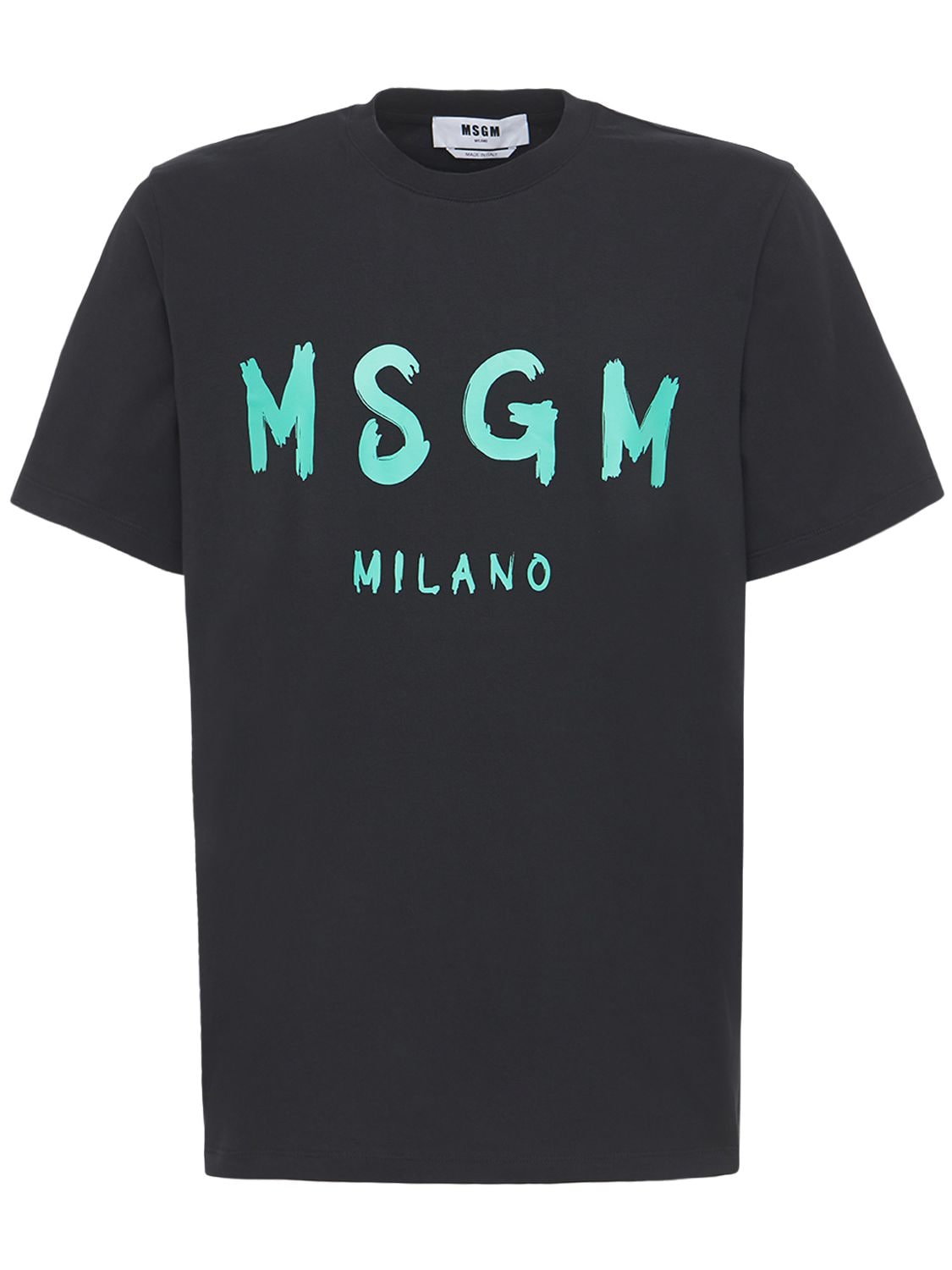 Msgm Vinyl Logo Print Cotton Jersey T-shirt In Black,green