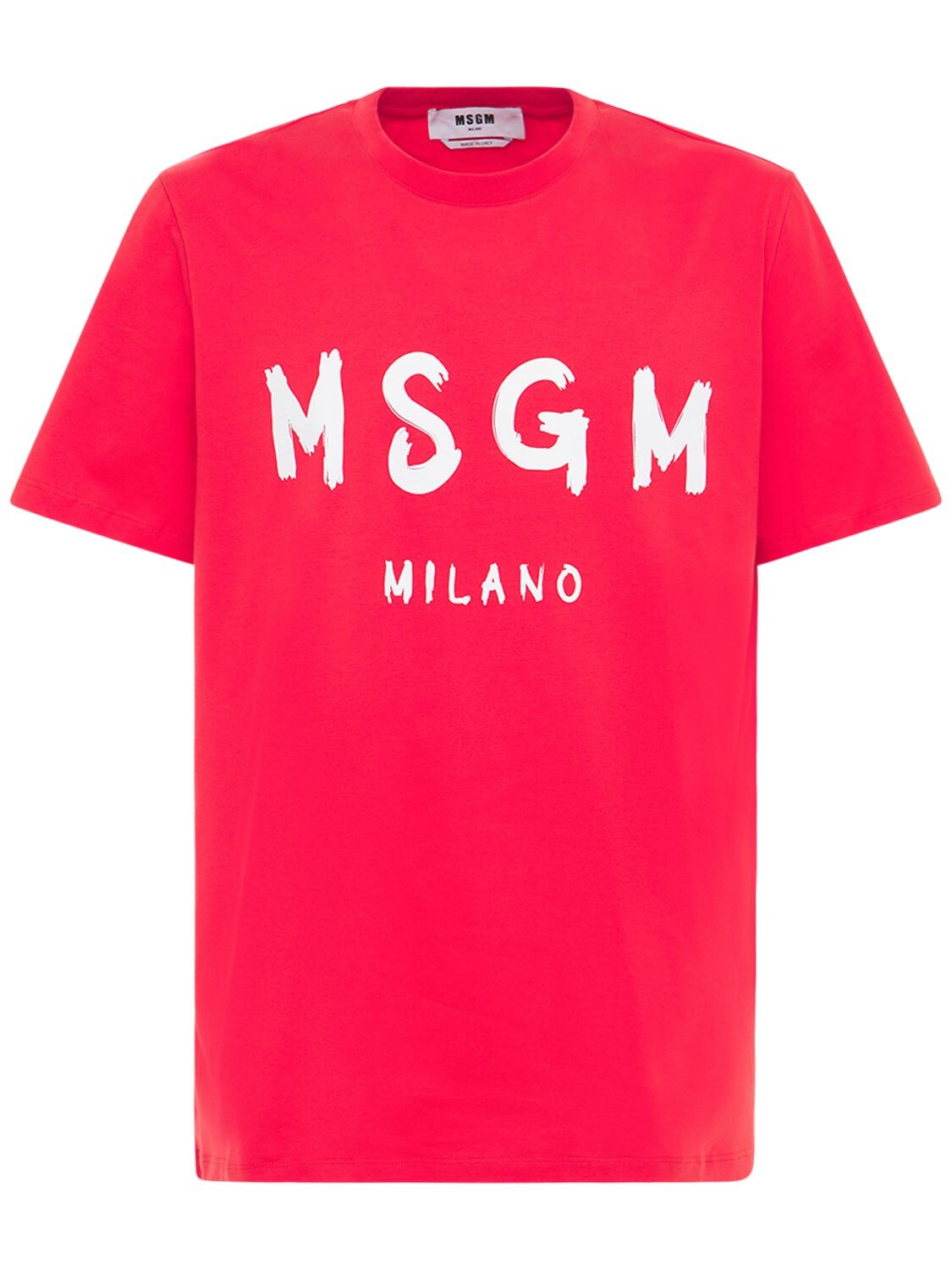 Msgm Vinyl Logo Print Cotton Jersey T-shirt In Strawberry Red