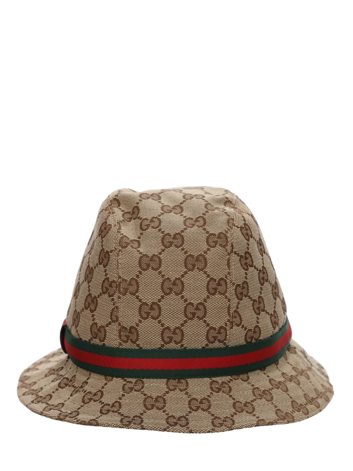 Shop Gucci Gg Supreme Logo Cotton Blend Bucket Hat In Beige
