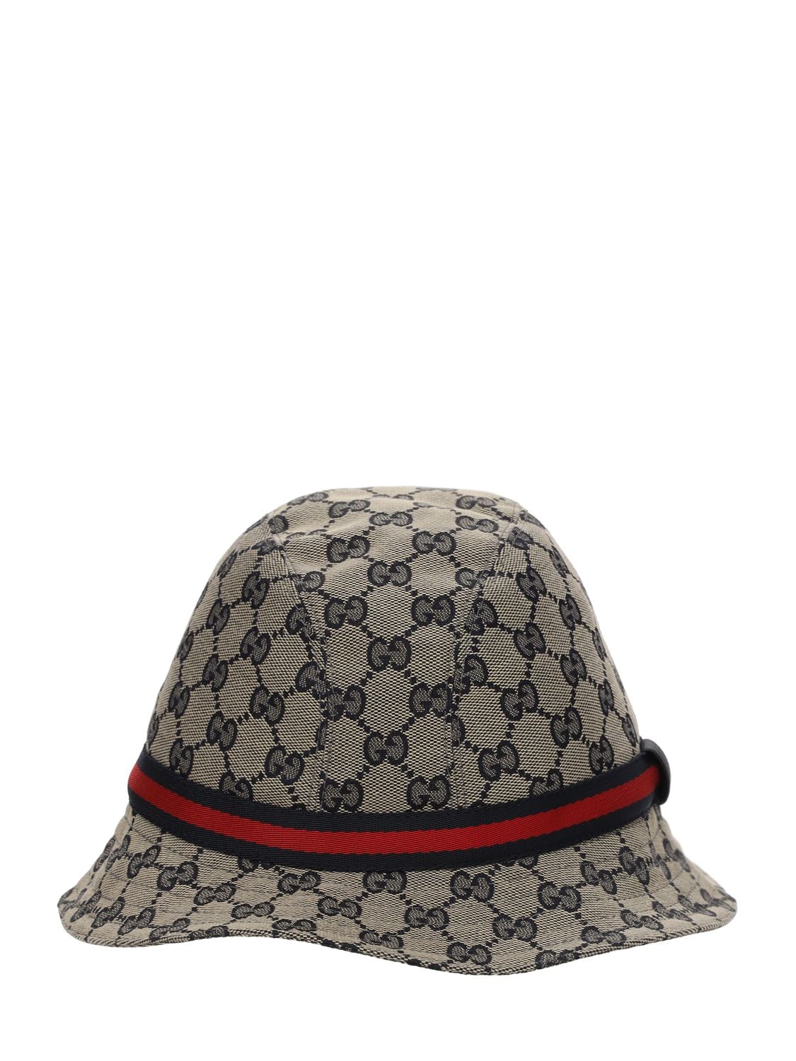 Gucci Babies' Gg Supreme Logo Blend Cotton Bucket Hat In Beige,blue