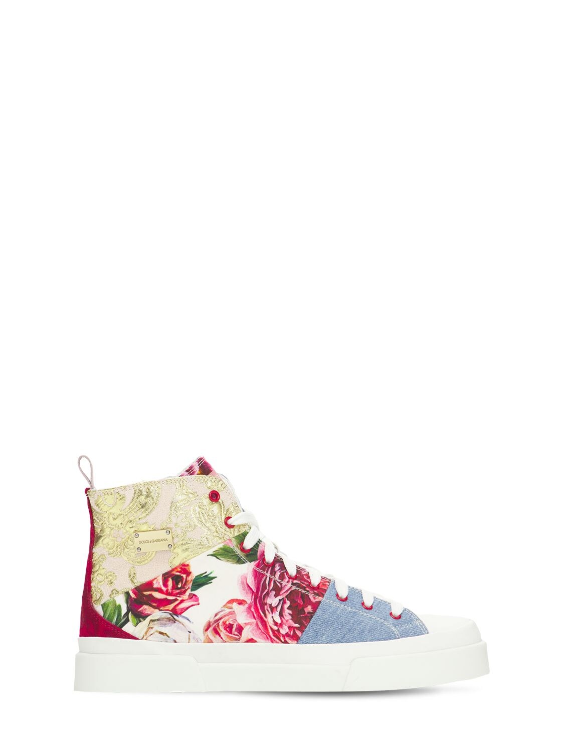 Dolce & Gabbana Kids' Patchwork Fabric Portofino Light Sneakers In Multicolor