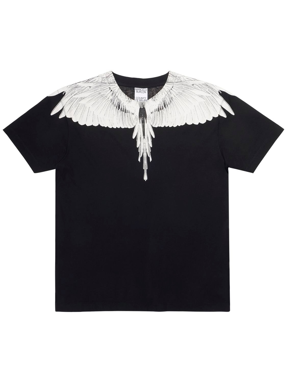 Marcelo Burlon County Of Milan Printed Wings Cotton Jersey T-shirt In Black,white