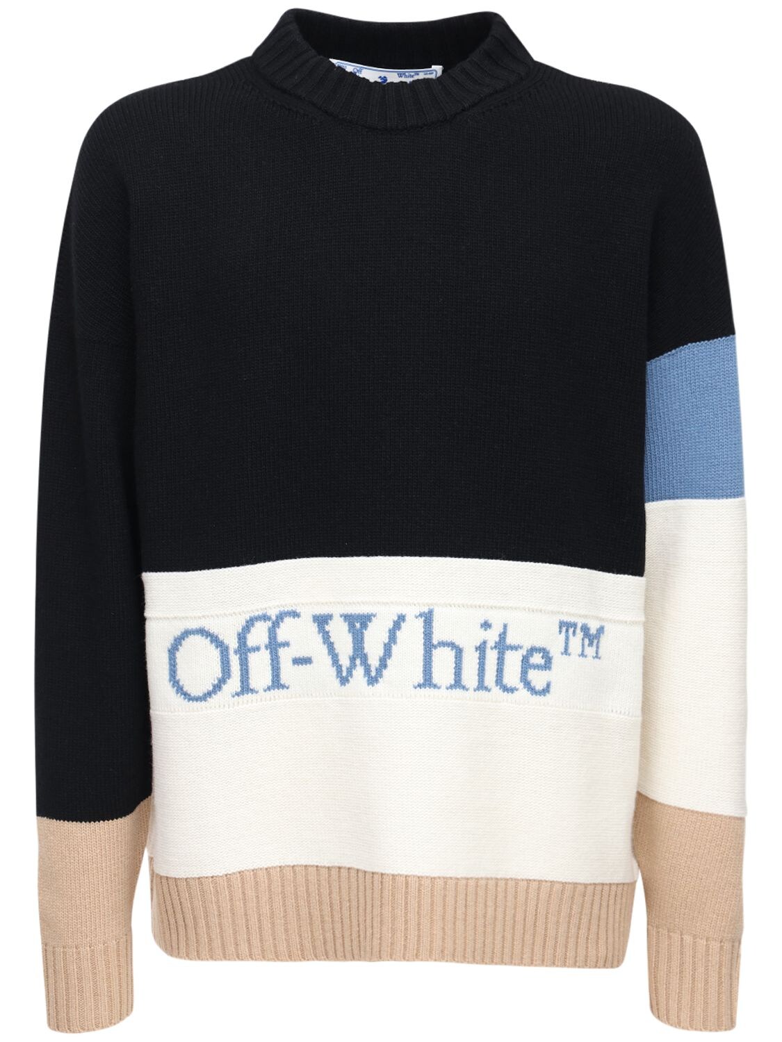 OFF-WHITE Color Block Logo Knit Sweater Brown/Black/Blue Men's - SS22 - GB