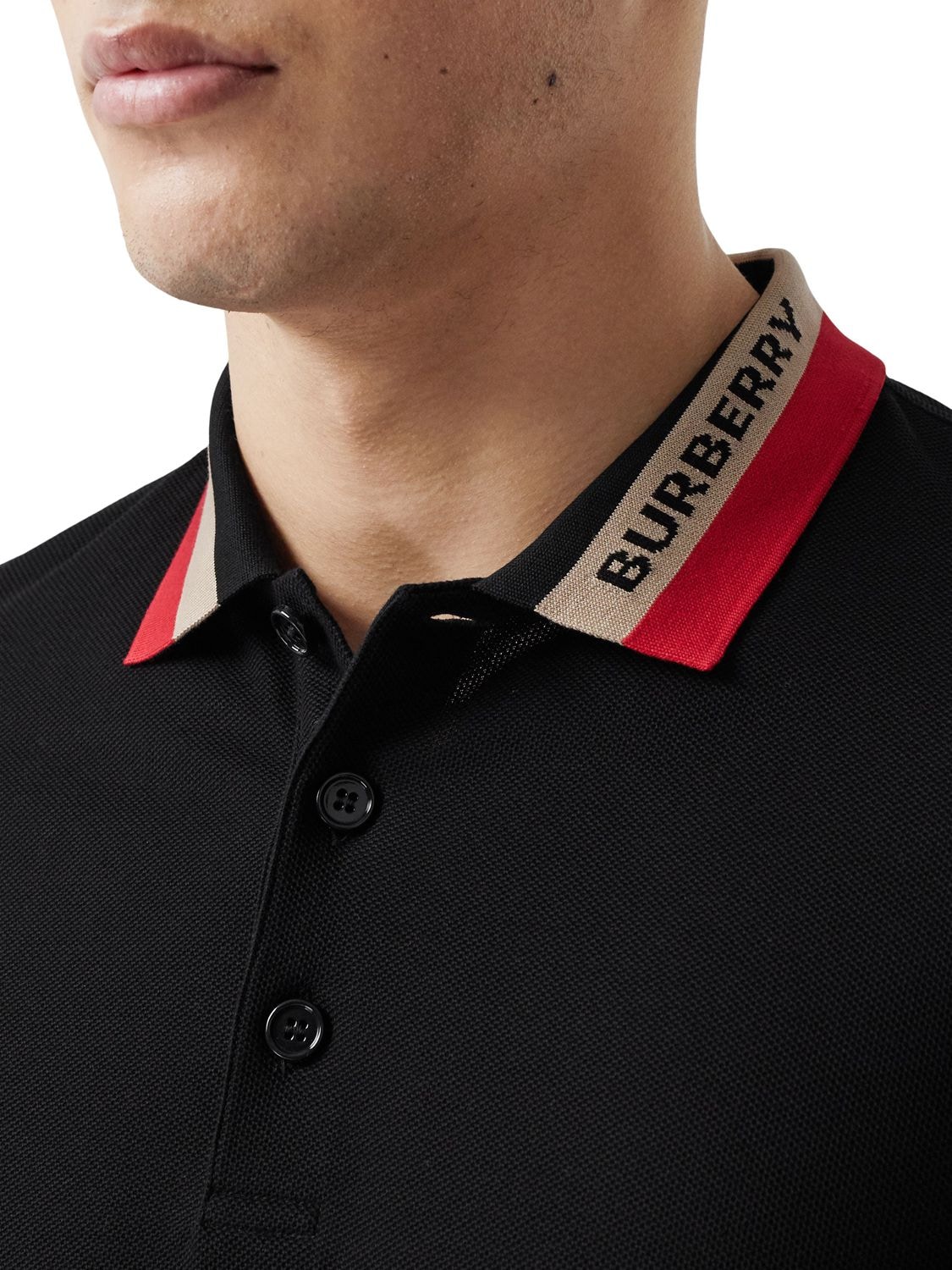 Shop Burberry Edney Logo Collar Cotton Piqué Polo In Black