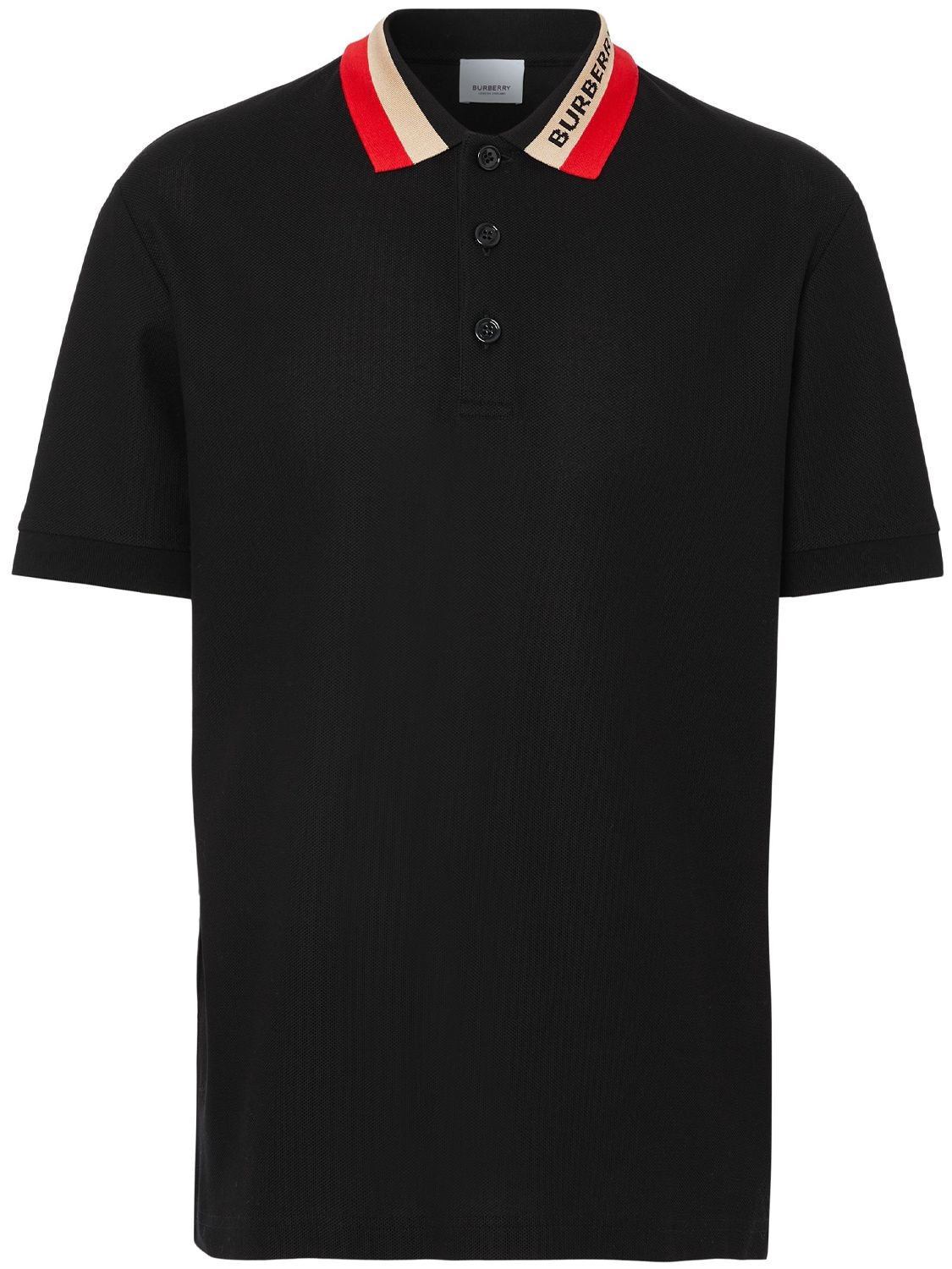 Shop Burberry Edney Logo Collar Cotton Piqué Polo In Black