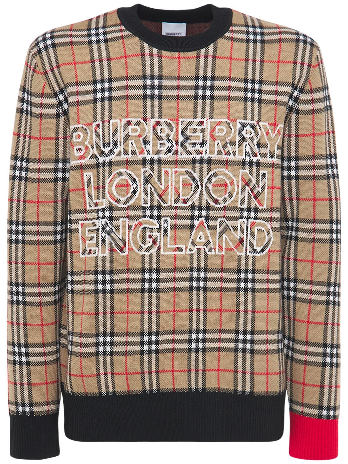 BURBERRY LOGO格纹羊毛混纺针织毛衣,73ILFC088-QTCWMJG1