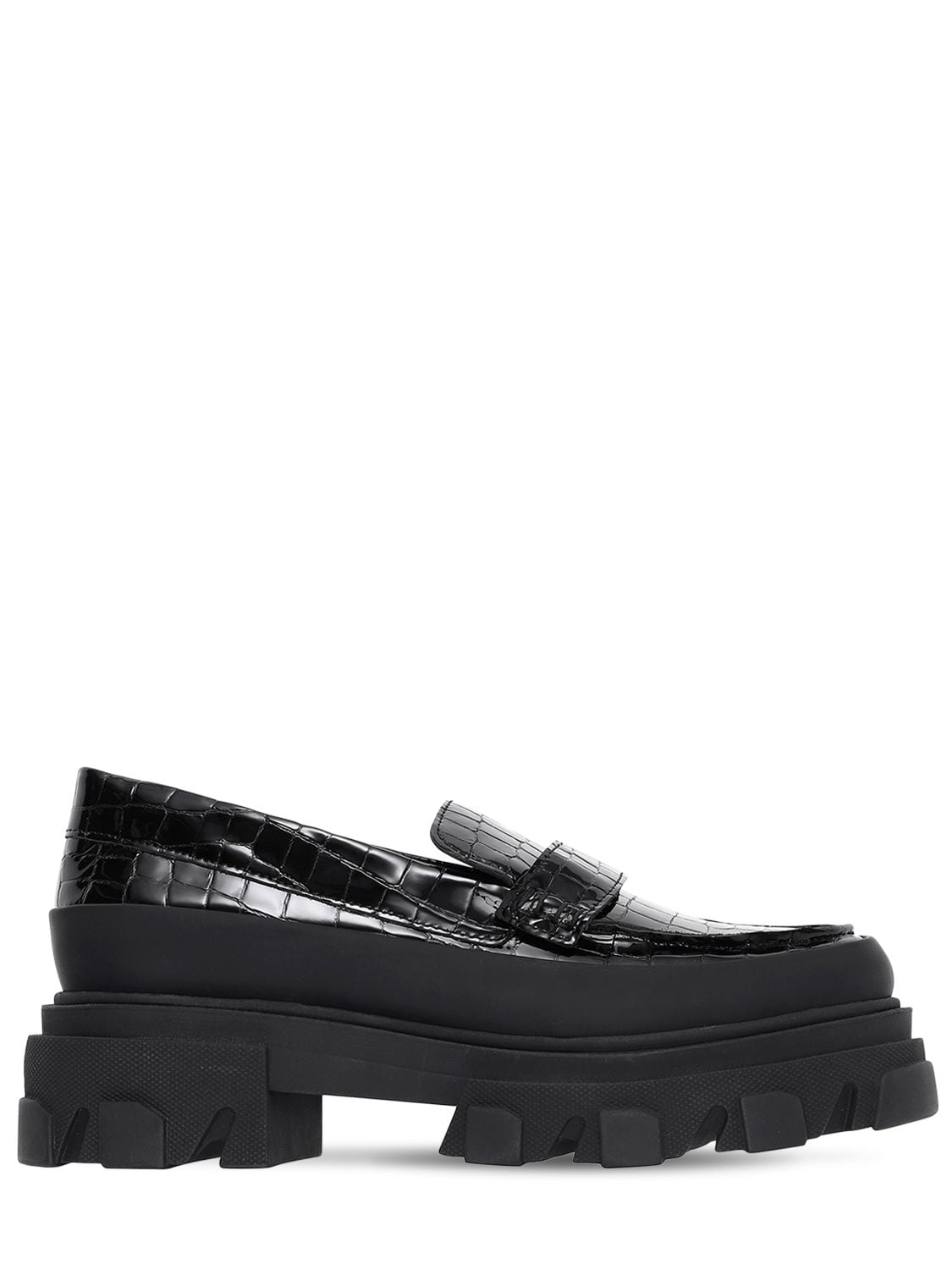 ganni belly croc chunky loafer in black