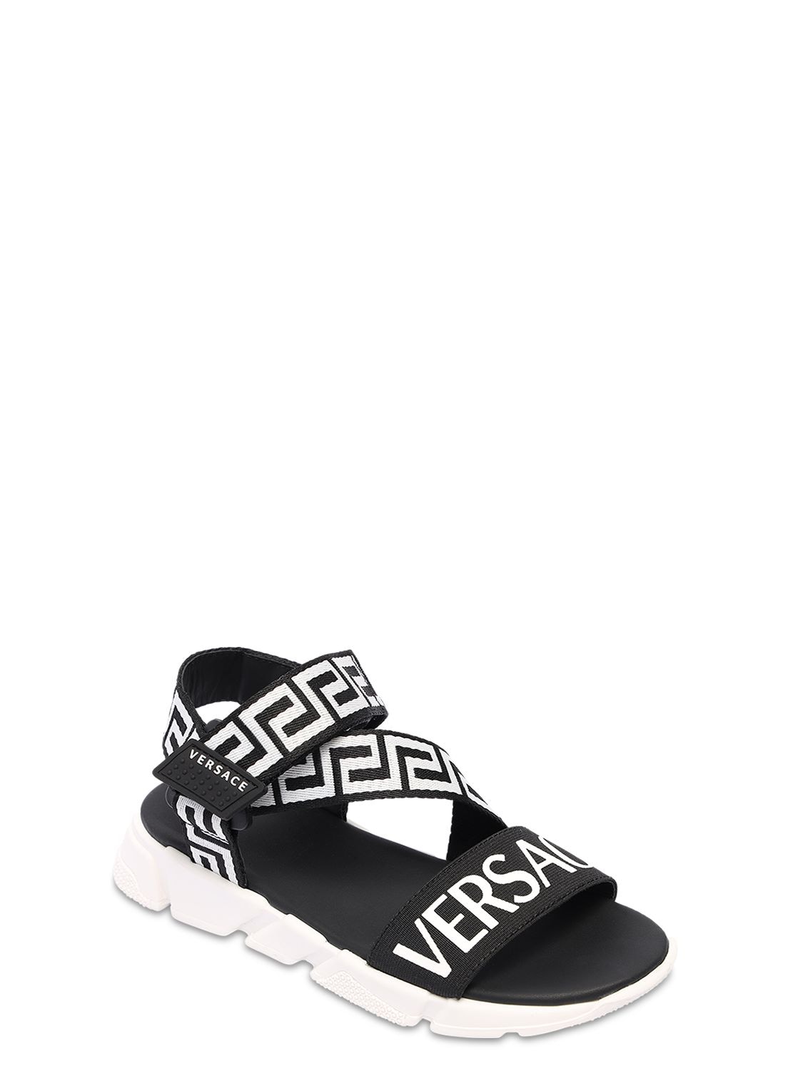 Versace Kids' Logo Sandals In Black,white
