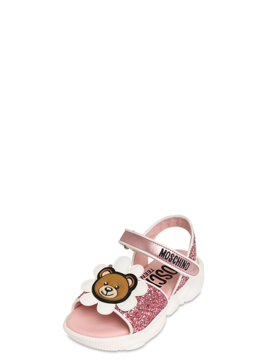 Moschino Kids' Teddy Bear Detail Glitter Sandals In Pink