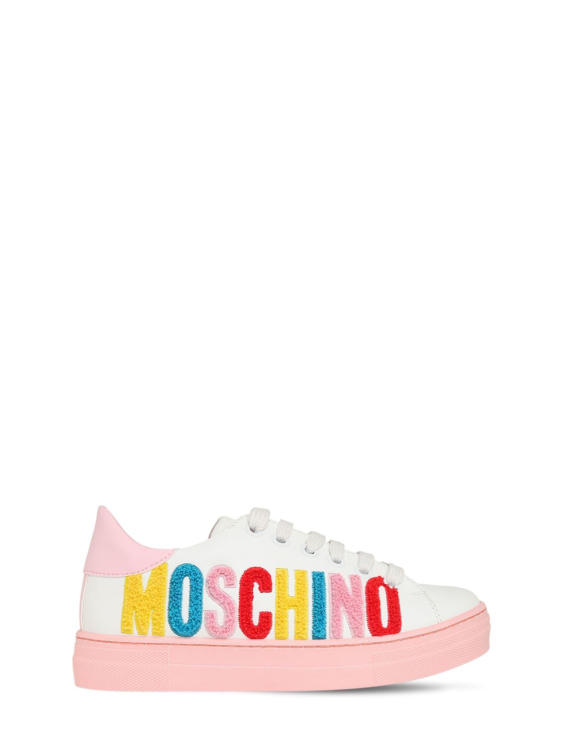 MOSCHINO TEDDY LOGO LACE-UP LEATHER SNEAKERS,73ILXF028-VKFSIDE1