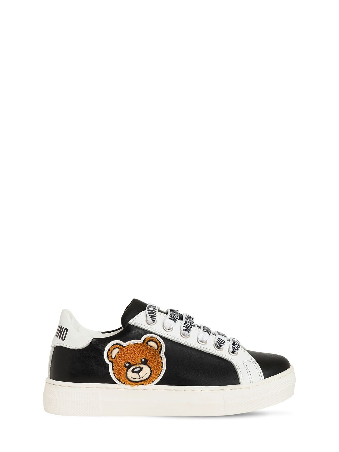 MOSCHINO TEDDY BEAR LACE-UP LEATHER SNEAKERS,73ILXF030-VKFSIDE1