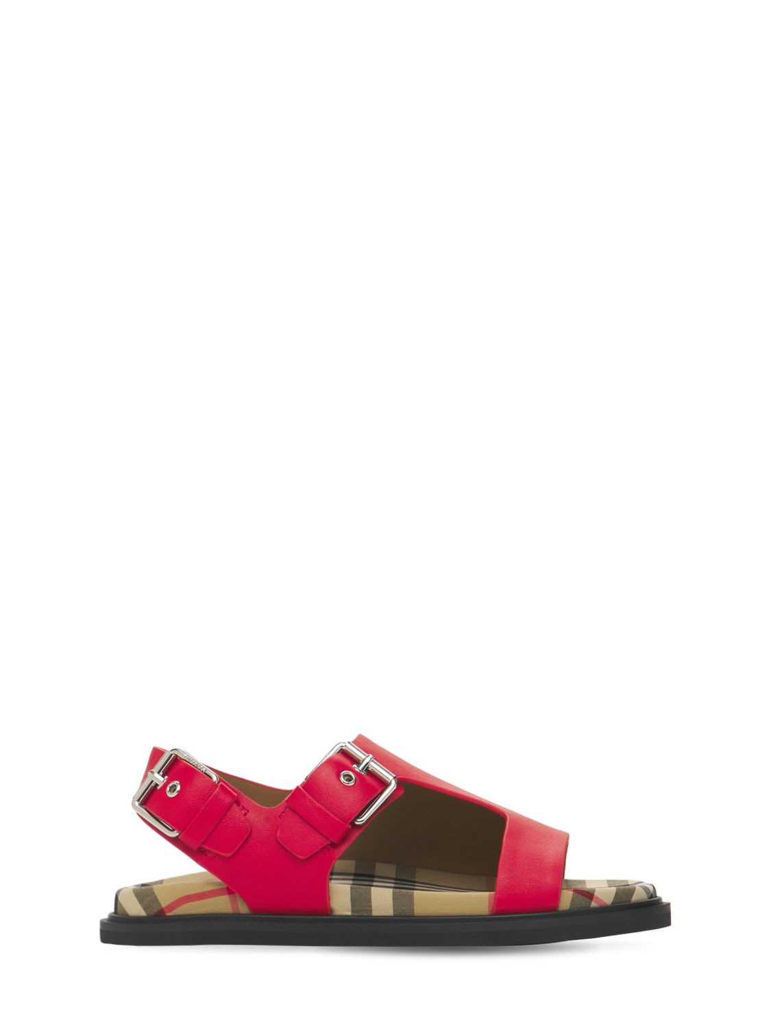 Burberry Kids' Check Leather Sandals In Red,beige