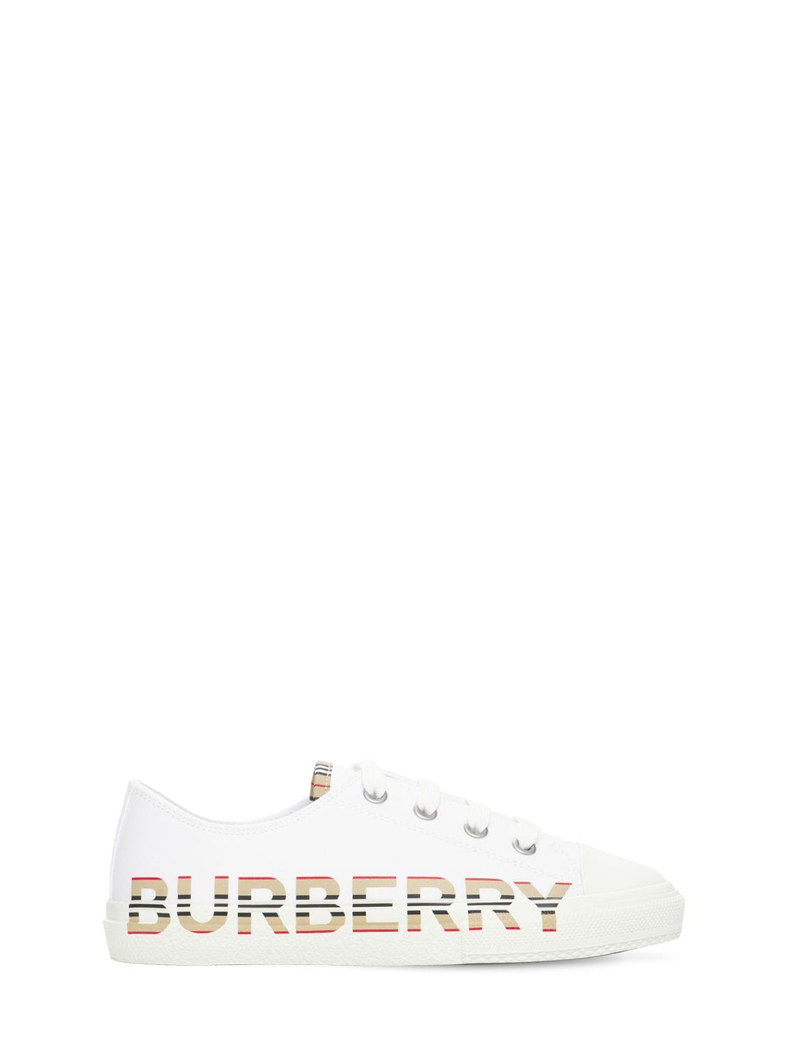 Burberry Kids' Icon Stripe Logo Cotton Lace-up Sneakers In White