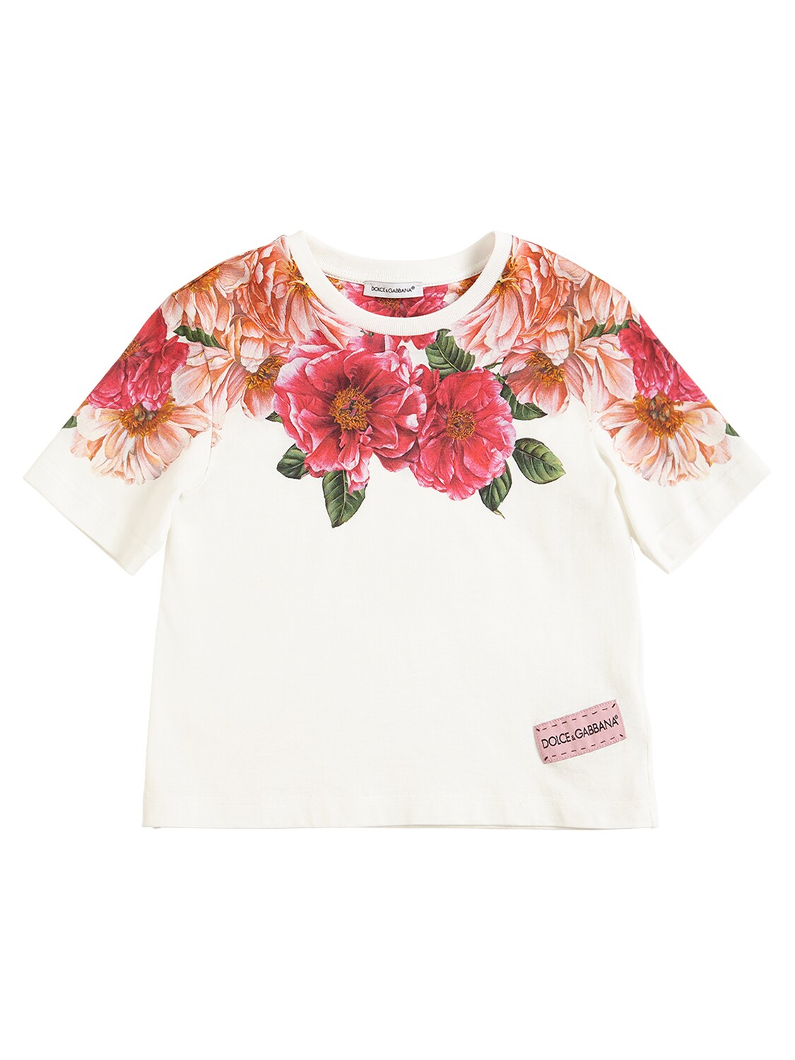 Dolce & Gabbana Kids' Girl's Floral-print Short-sleeve Cotton T-shirt In Pink