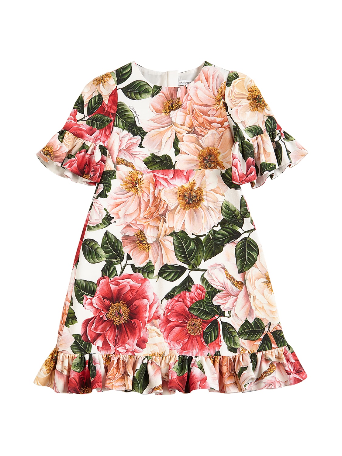 Dolce & Gabbana Kids' Camellia-print Cady Midi Dress In Multicolor