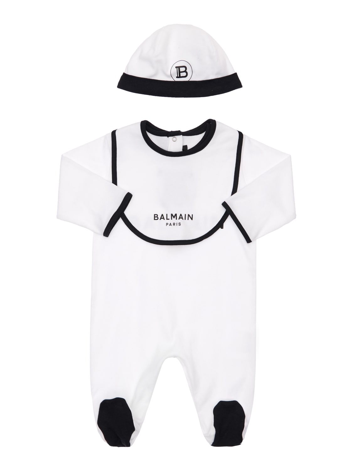 Balmain Babies' Cotton Interlock Romper, Hat & Bib In White