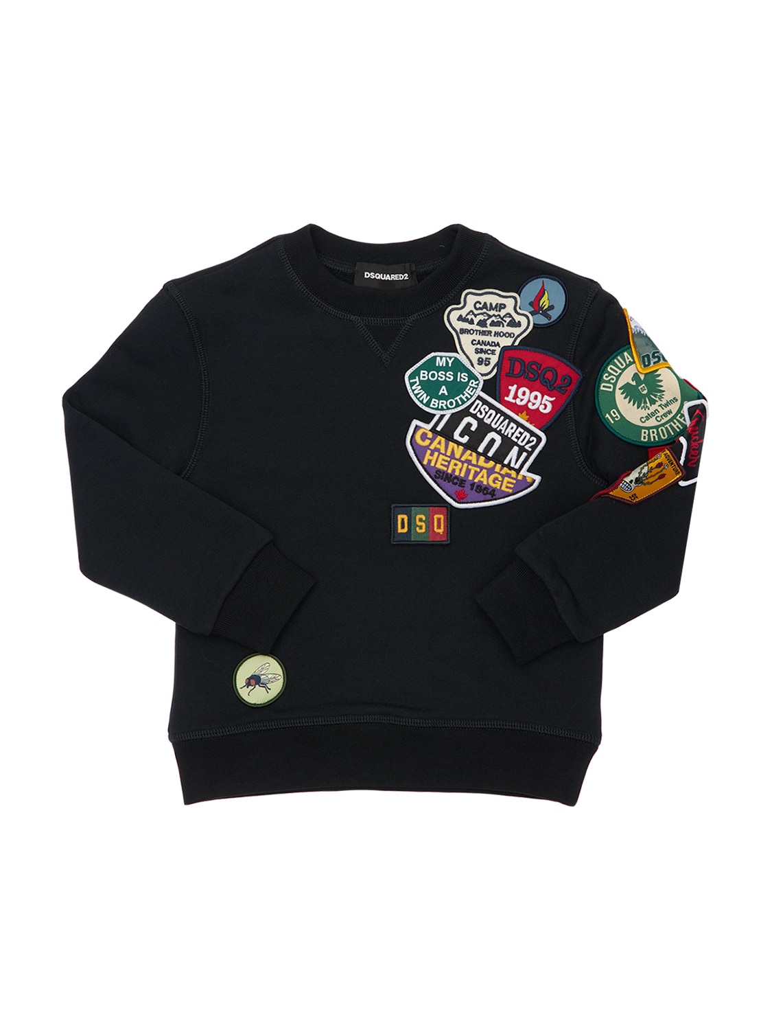 Dsquared2 Kids' Cotton Sweatshirt W/ Patches In Black