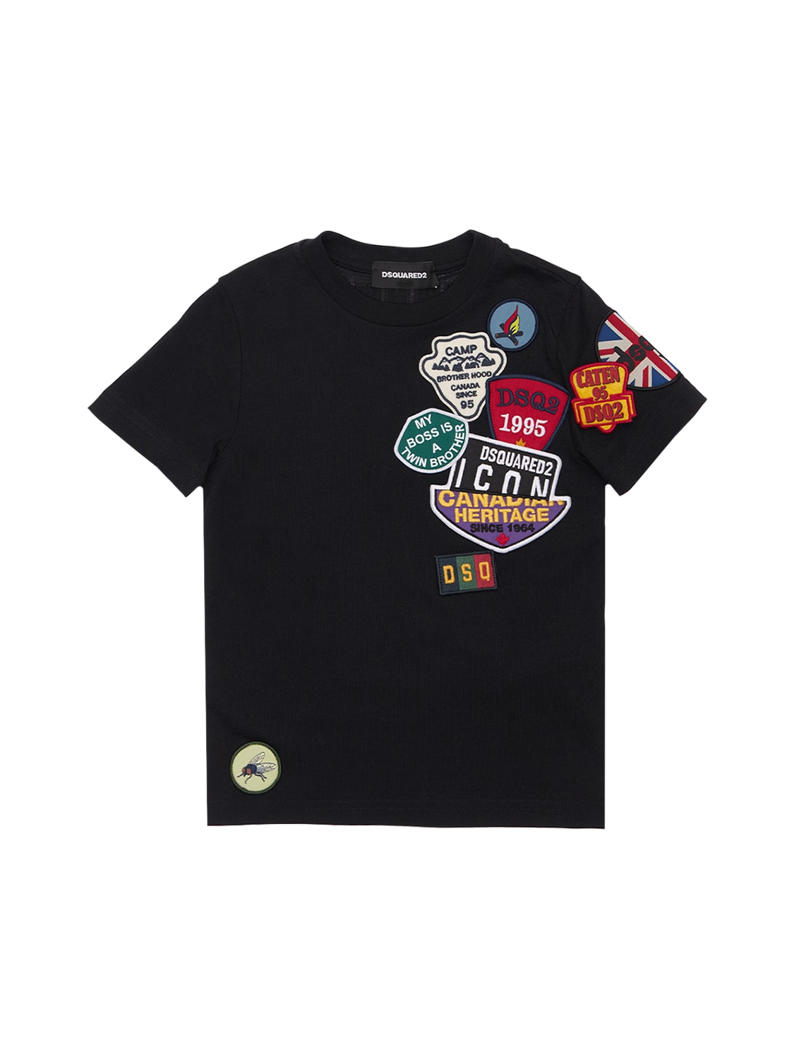 Dsquared2 Kids' Cotton Jersey T-shirt W/ Patches In Black