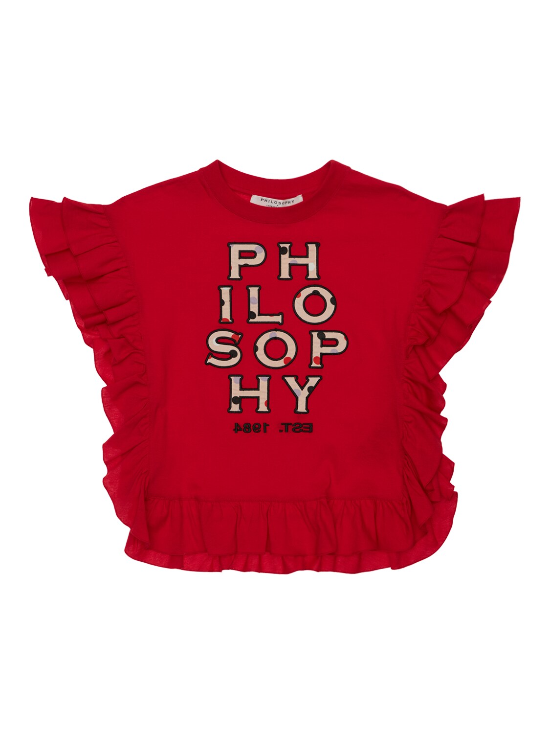 Philosophy Di Lorenzo Serafini Kids' Embroidered Logo Jersey T-shirt W/ruffle In Red