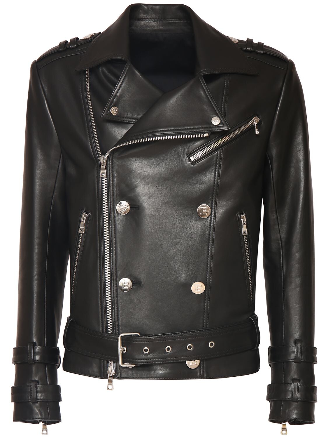 Balmain Leather Biker Jacket In Black
