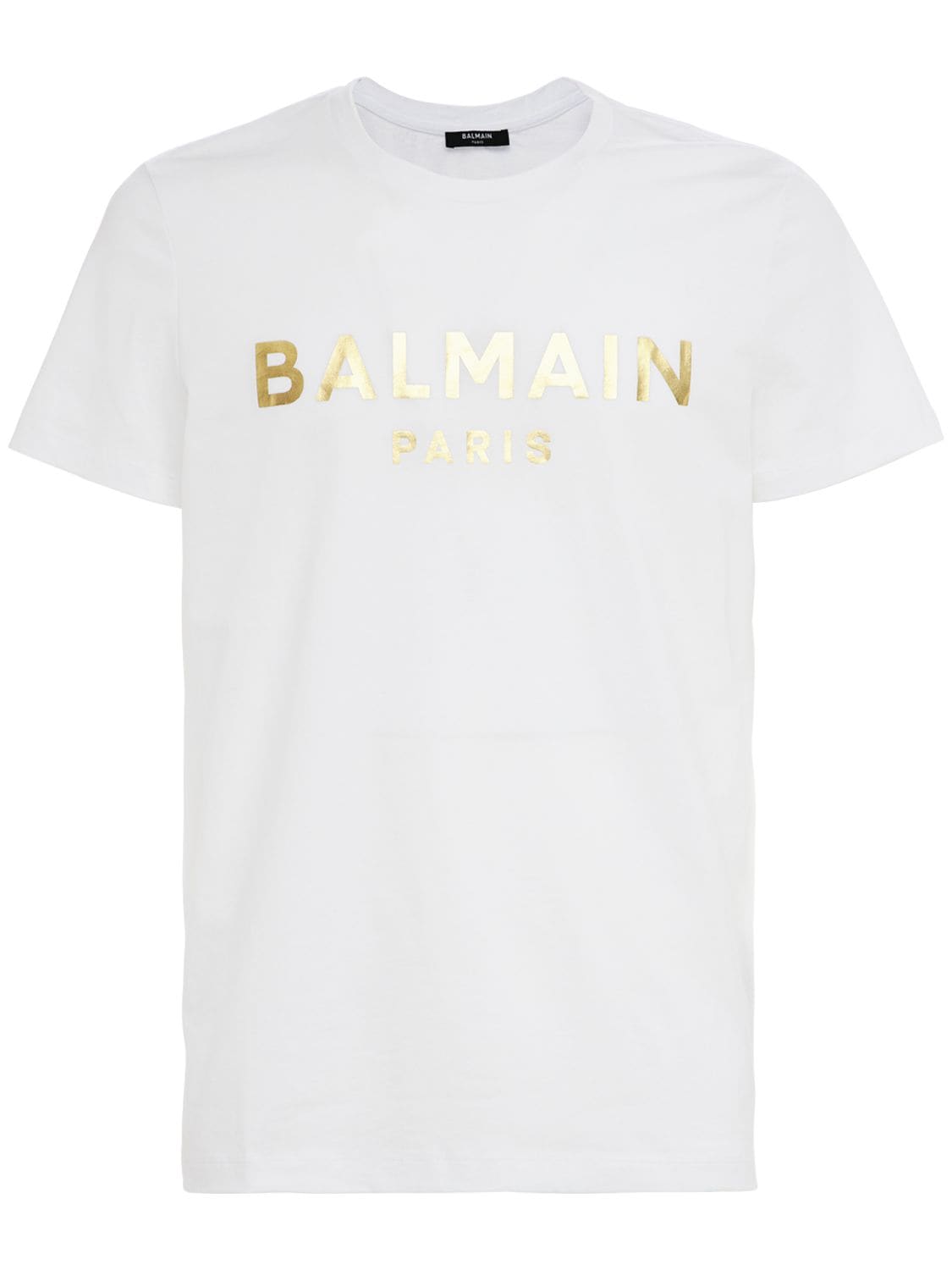 Balmain Logo Foil Cotton Jersey T-shirt In White,gold