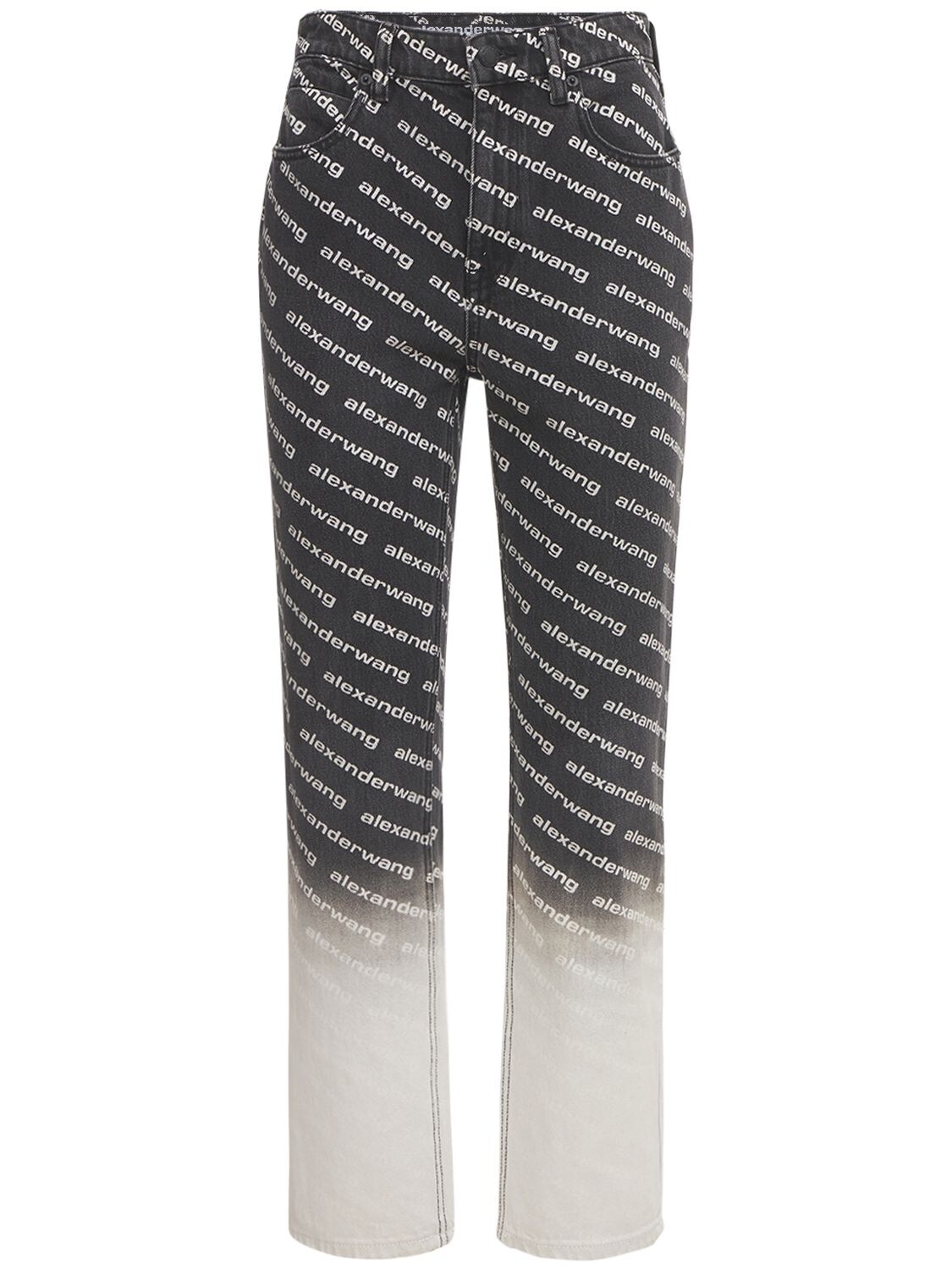 Alexander Wang Allover Logo Gradient Slim Denim Jeans In Grey