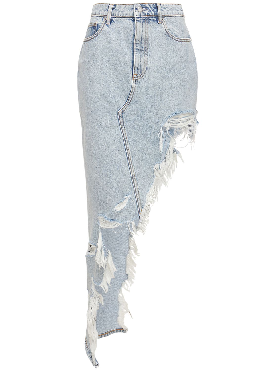 Asymmetric distressed denim skirt 