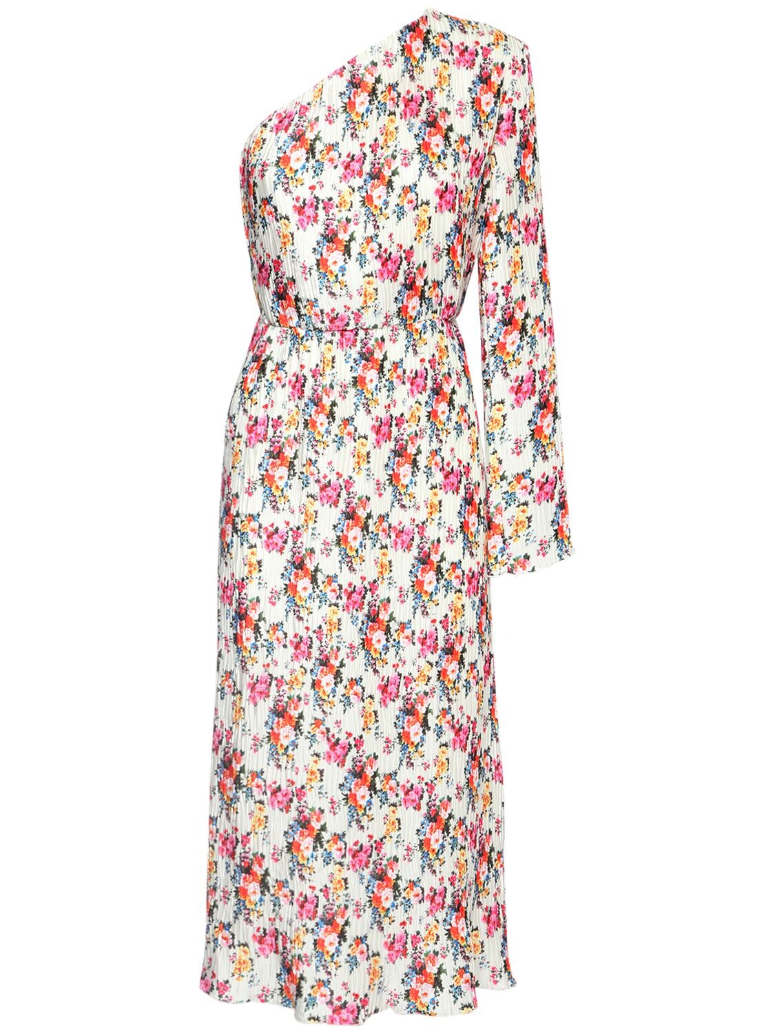 MSGM ONE SHOULDER FLORAL PRINT MIDI DRESS,73IM64037-MDE1