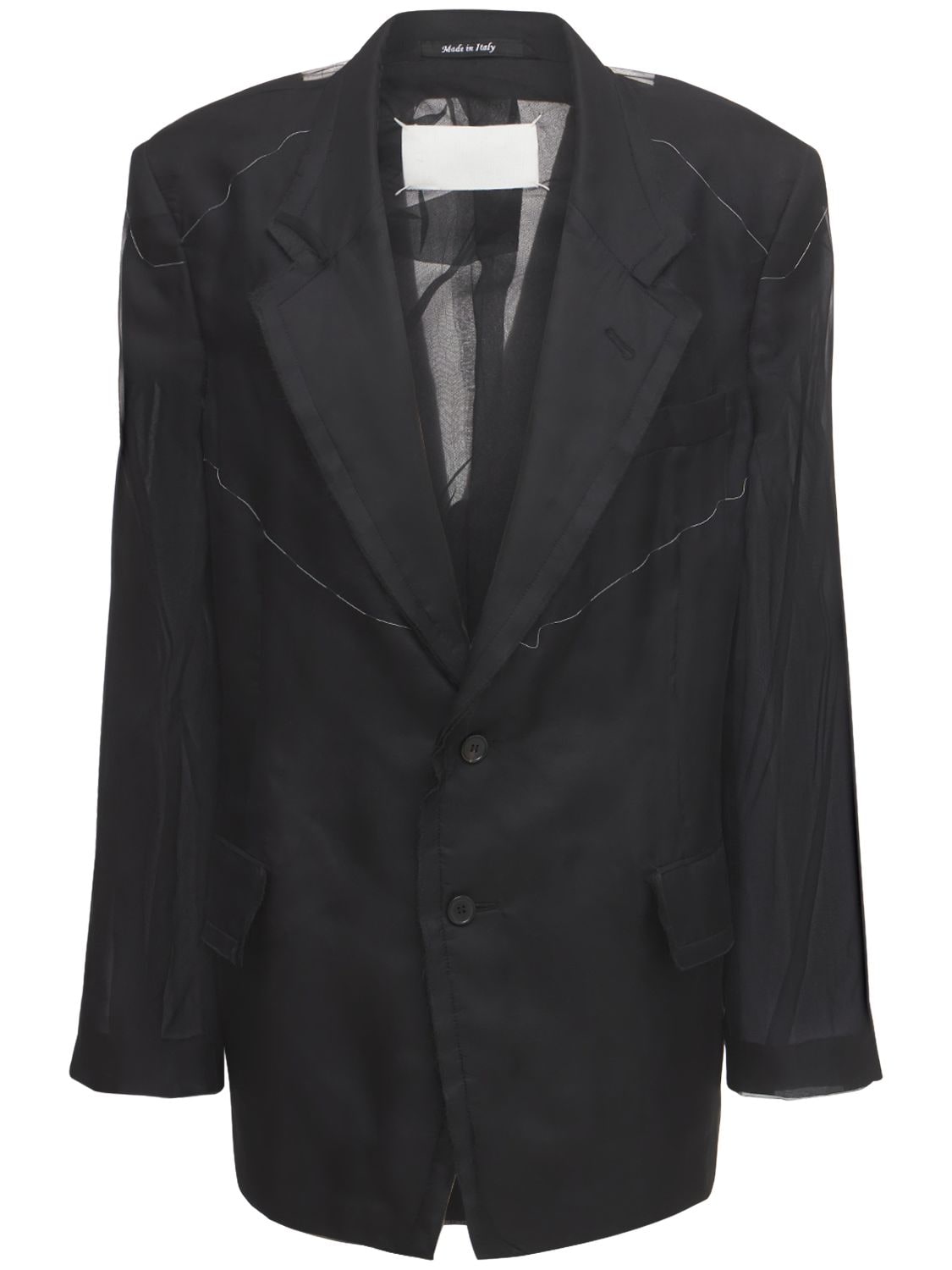 Maison Margiela Silk Twill Herringbone Jacket In Black