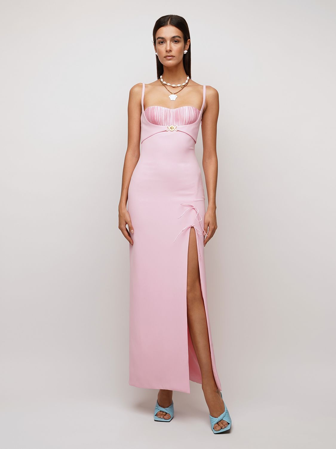 versace sleeveless silk cady long dress Versace Sleeveless Silk Cady Long Dress In Pink