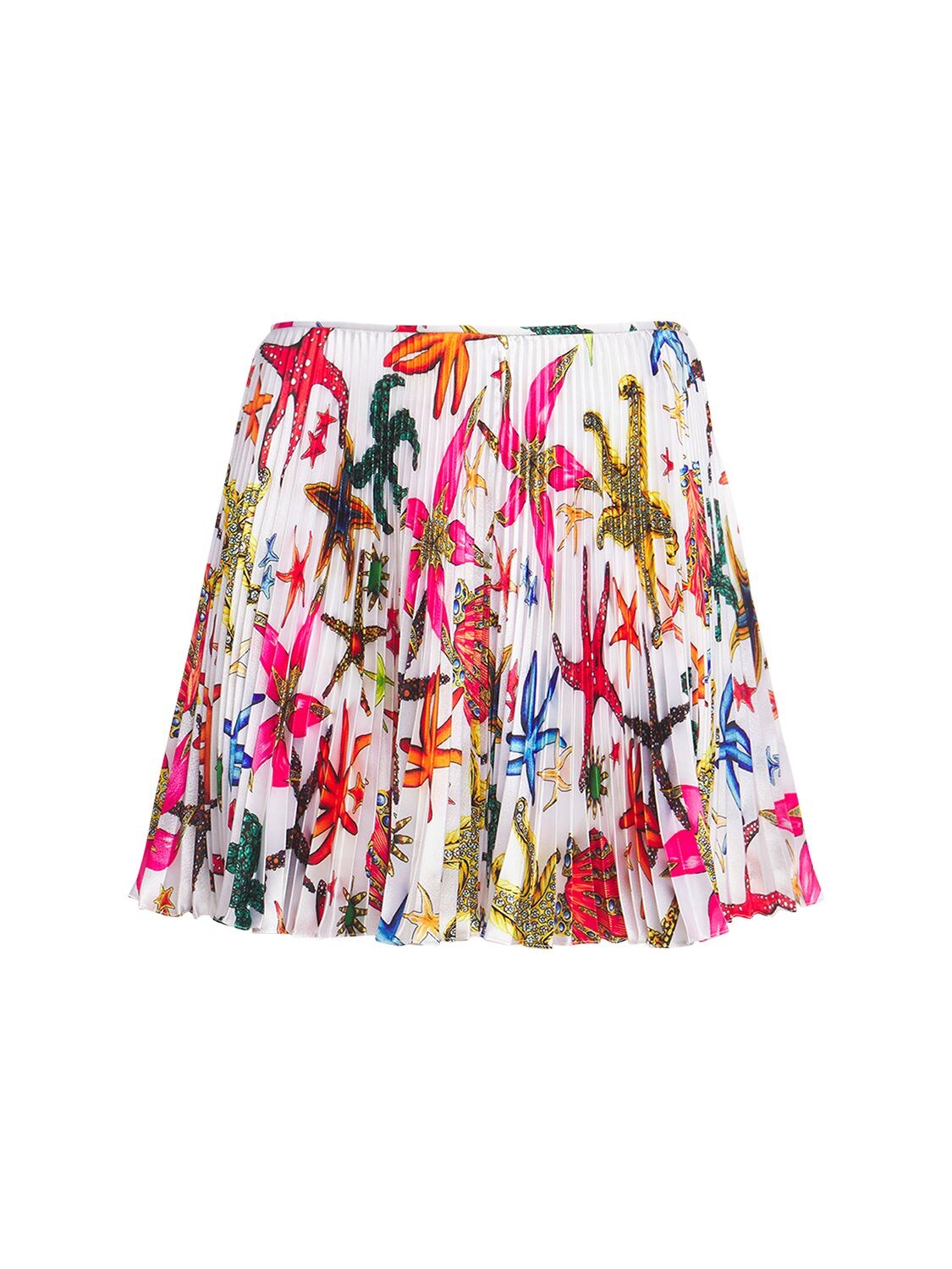Versace Printed Plissé Satin Mini Skirt In Multicolor