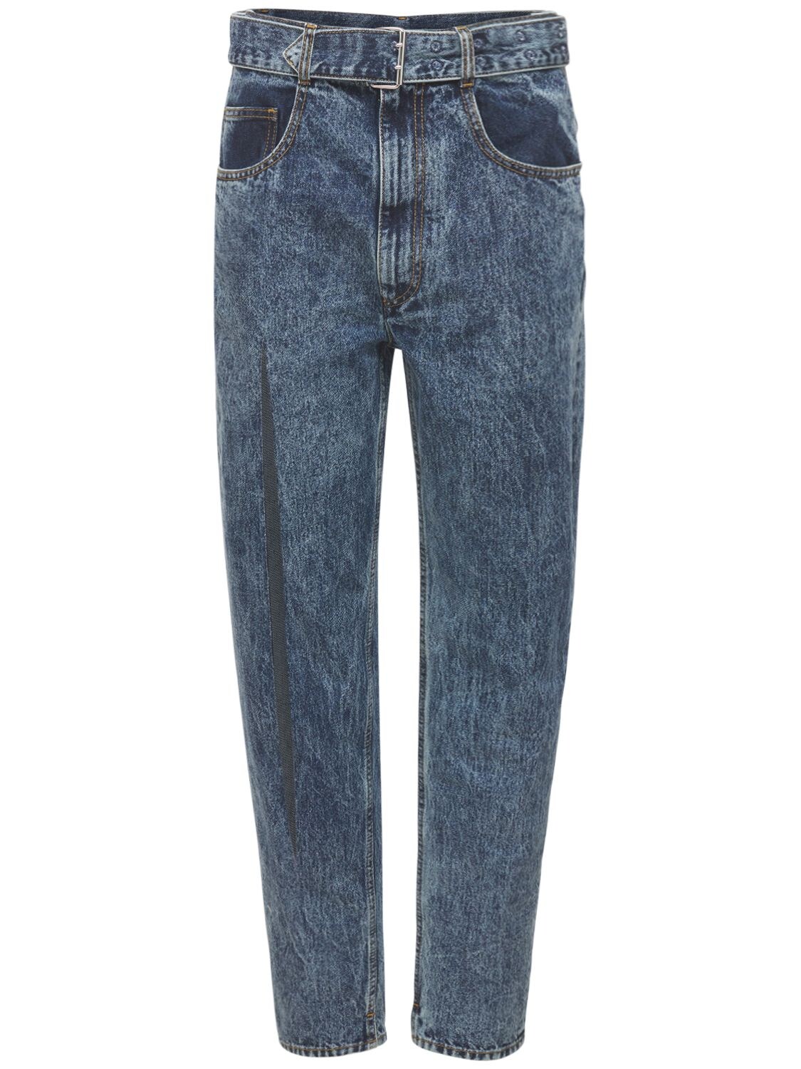 Maison Margiela High Waist Belted Denim Jeans W/slit In Blue | ModeSens