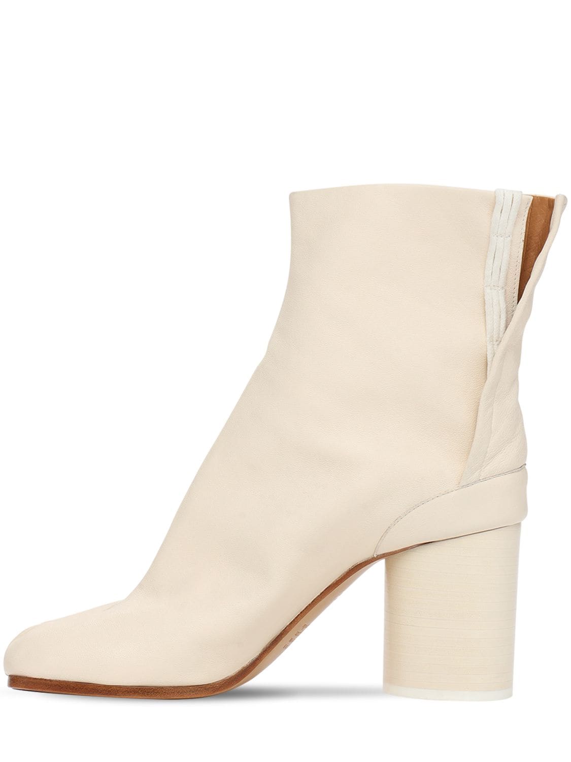 Shop Maison Margiela 80mm Tabi Vintage Leather Ankle Boots In Cream