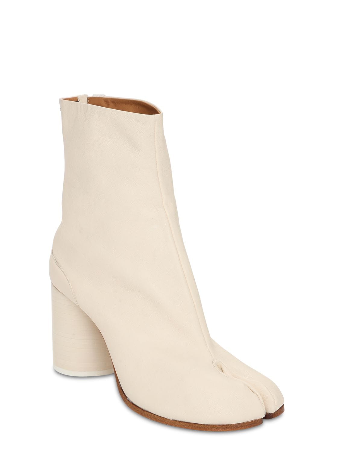 Shop Maison Margiela 80mm Tabi Vintage Leather Ankle Boots In Cream