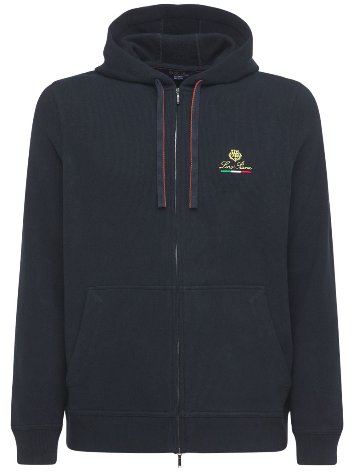 Loro Piana - Logo embroidery horsey cotton zip hoodie - Navy | Luisaviaroma