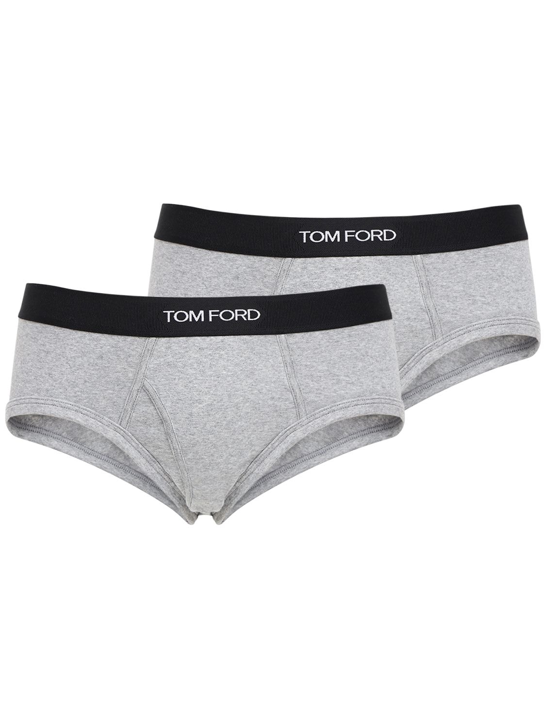 Tom Ford Pack Of 2 Logo Stretch Cotton Briefs In Grey