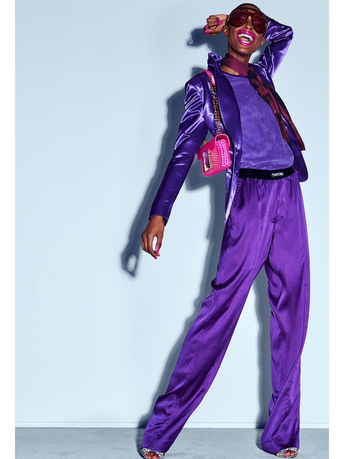 Shop Tom Ford Logo Silk Satin Pajama Pants In Purple