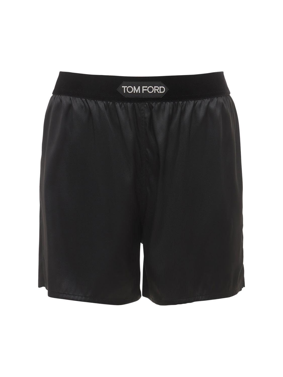 Shop Tom Ford Logo Silk Satin Mini Shorts In Black,white