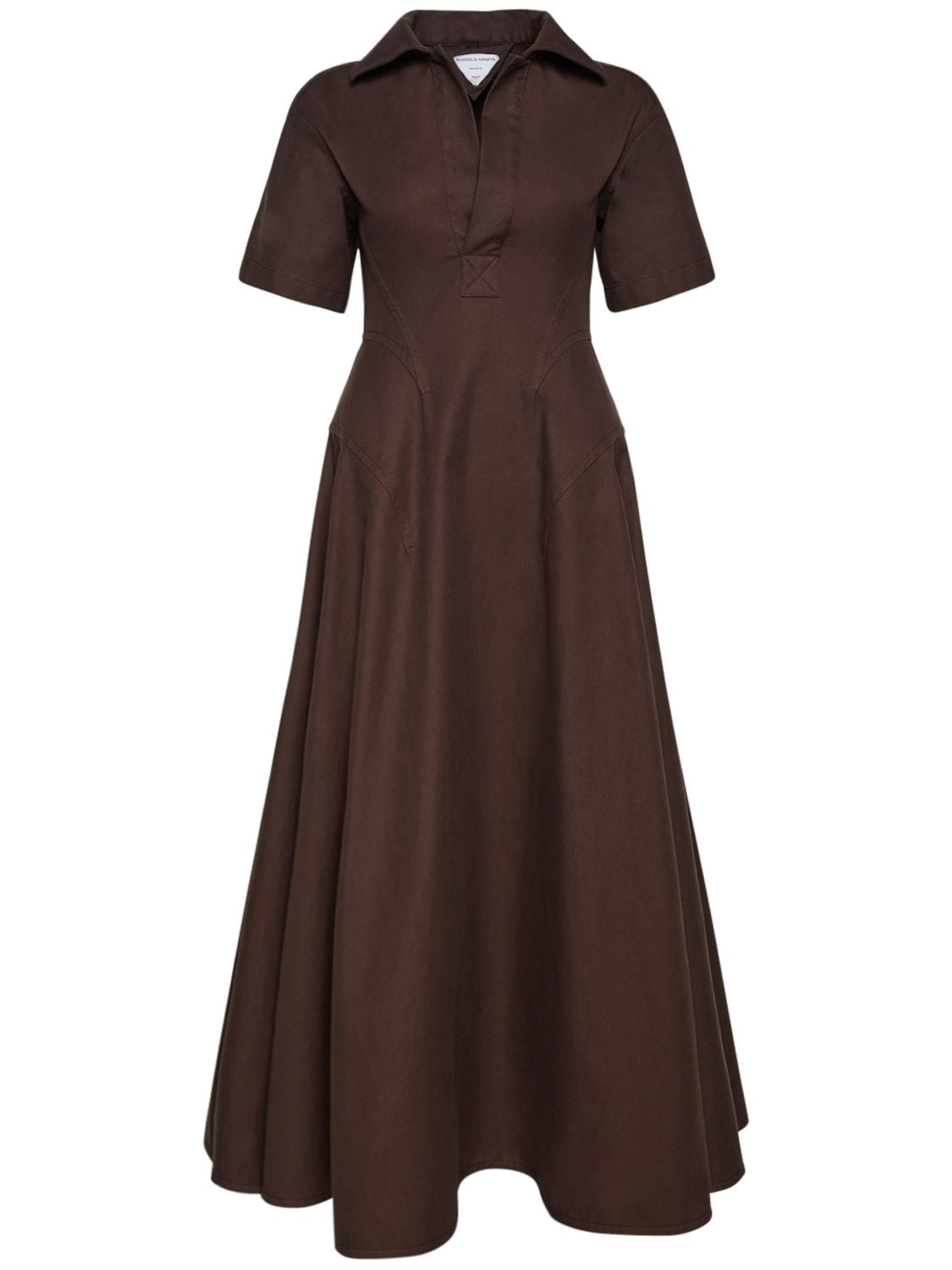 Bottega Veneta Knotted Cotton Twill Midi Dress In Brown