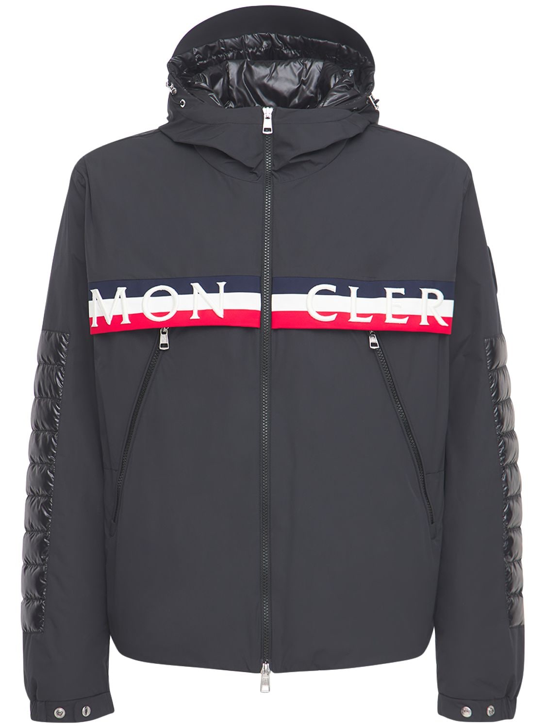 Moncler Olargues Logo Hooded Nylon Down Jacket In Black | ModeSens