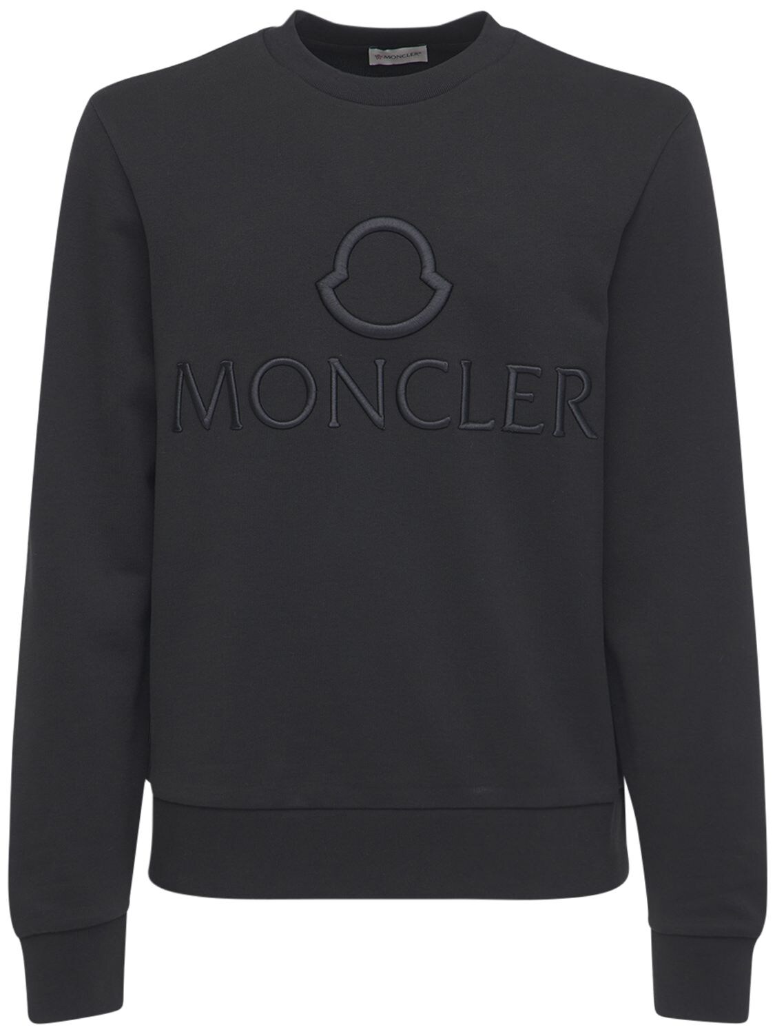 Moncler Logo Cotton Crewneck Sweatshirt In Black