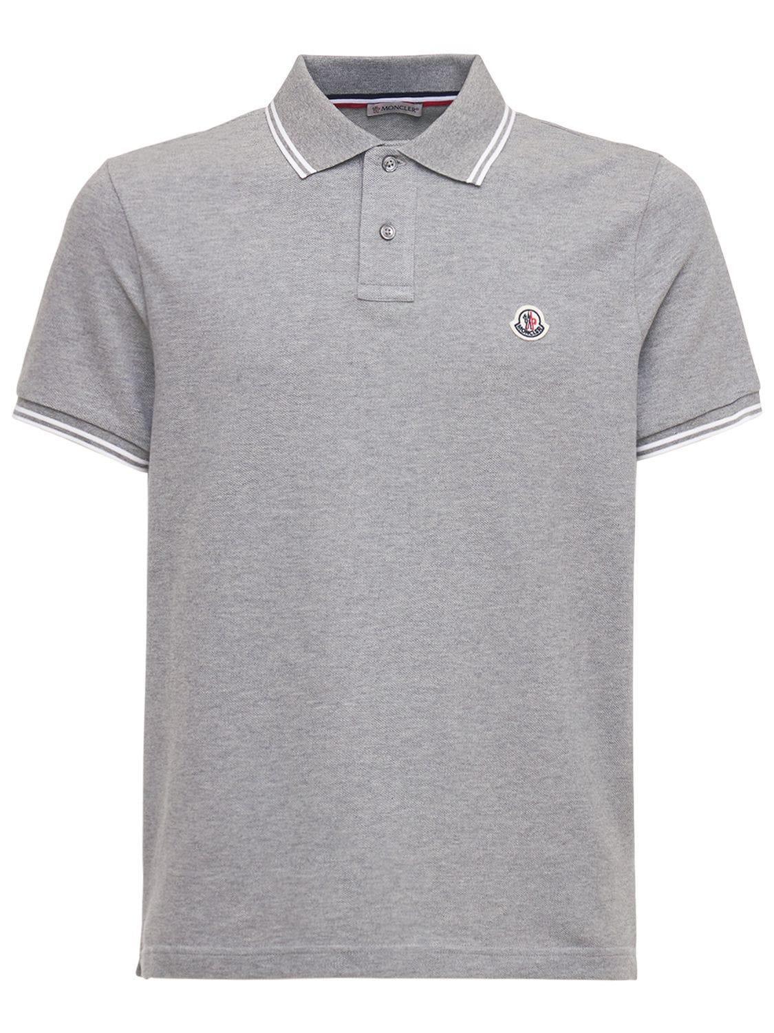 Moncler Cotton Piqué Polo Shirt In Light Grey