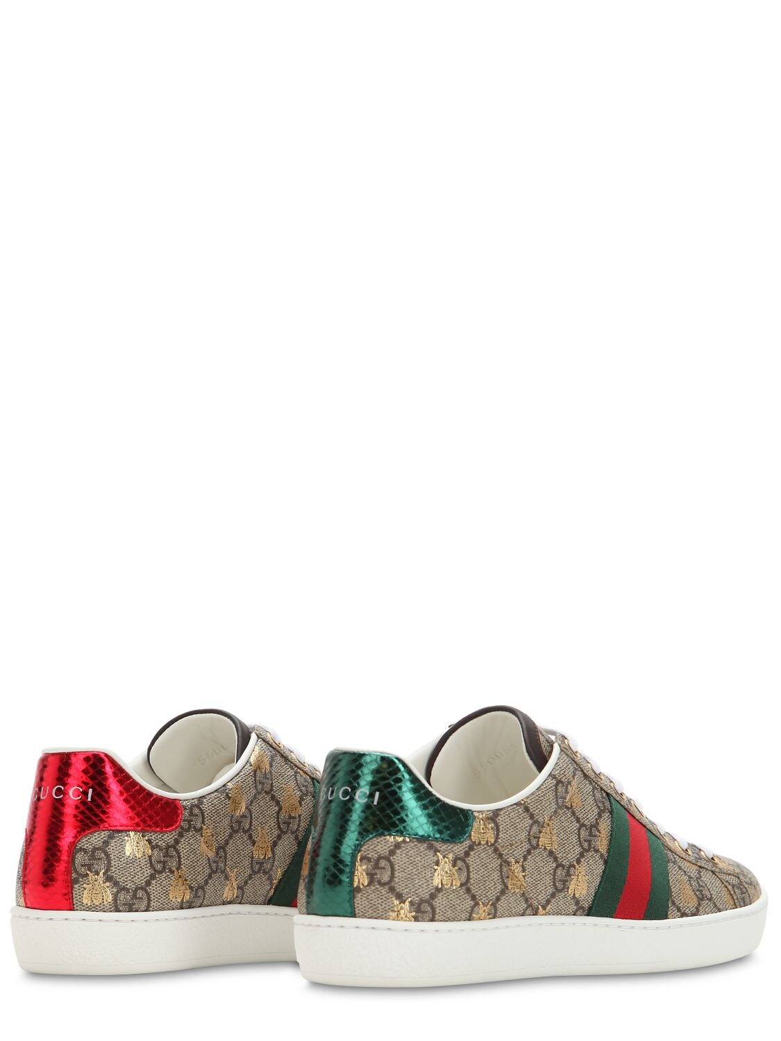 Shop Gucci 20mm New Ace Gg Supreme Canvas Sneakers In Beige,green