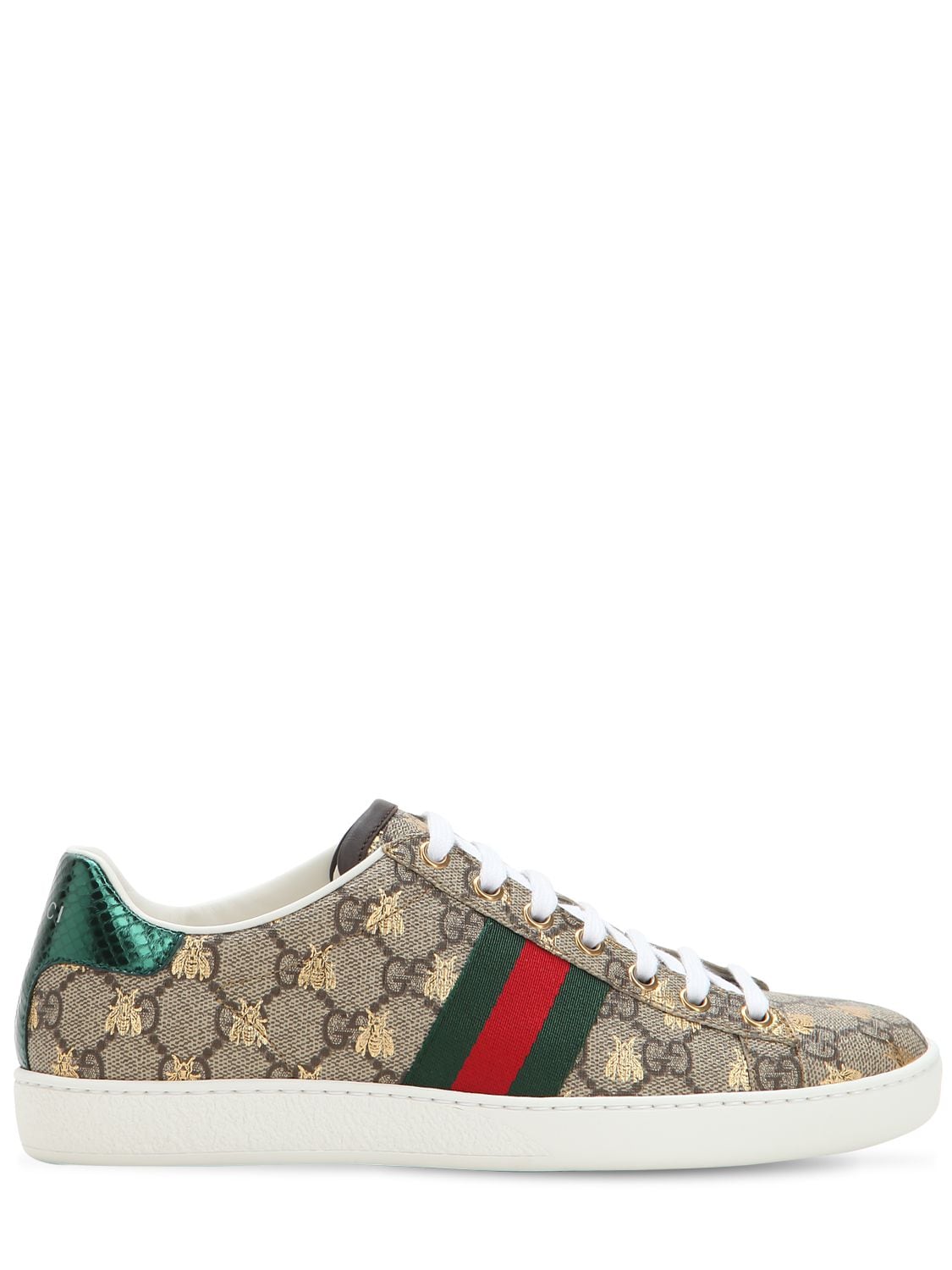 Shop Gucci 20mm New Ace Gg Supreme Canvas Sneakers In Beige,green