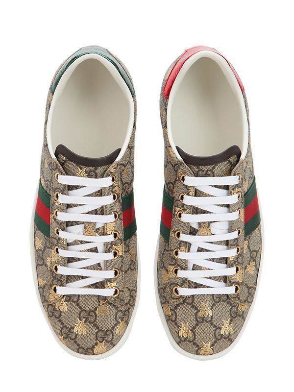 Shop Gucci 20mm New Ace Gg Supreme Canvas Sneakers In Beige,green